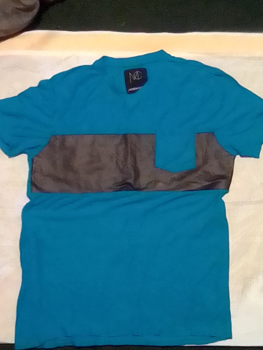 Men’s Teal Short Sleeve Pocket Tee with Charcoal Chest Band